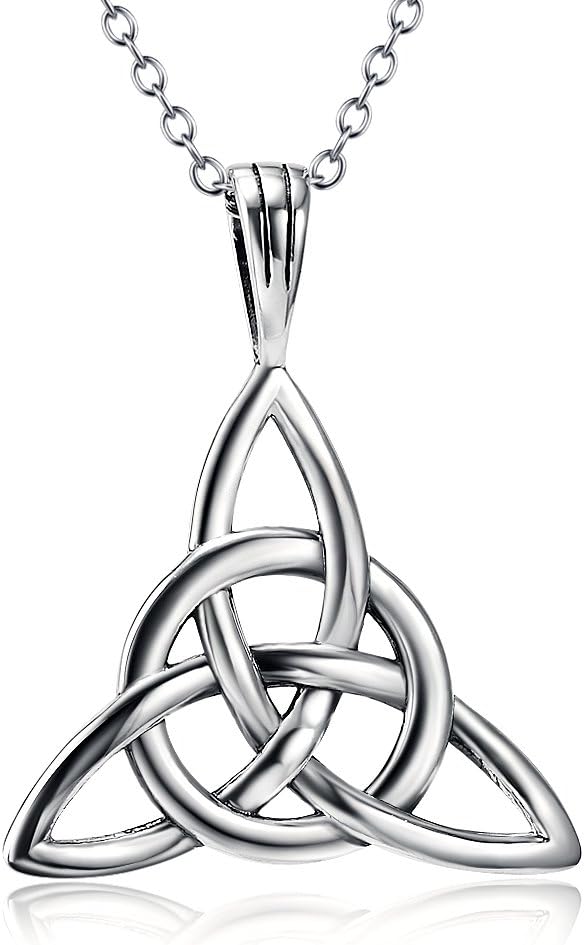 DAOCHONG 925 Sterling Silver Good Luck Irish Celtic Knot Triangle Vintage Pendant Necklaces, Rolo Chain 18 inches