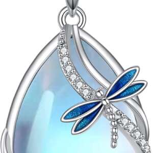 KQF Dragonfly/Butterlfy/Cat/Jellyfish/Bunny/Axolotl/Bee/Mermaid/Hummingbird/Elephant Necklace for Women Sterling Silver Moonstone Pendant Necklace Dragonfly Jewelry Gifts for Women