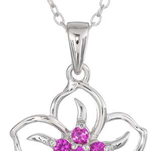 Amazon Essentials Genuine or Created Gemstone Birthstone Flower Pendant Necklace with Chain in Sterling Silver, 18" (previously Amazon Collection)